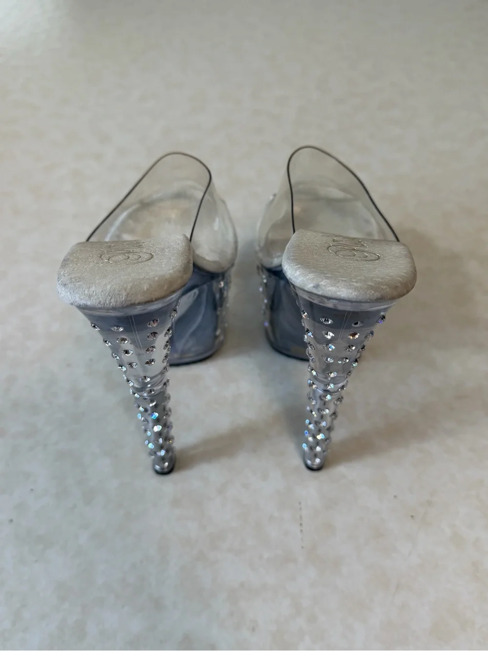 Pleaser Clear Platform Heels with Rhinestone Accents